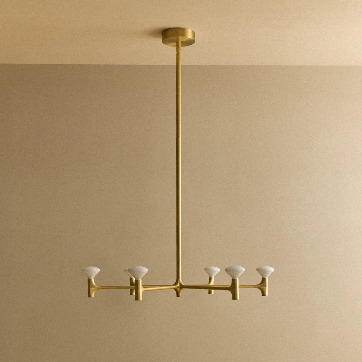 Branching brass chandelier, unlit, medium