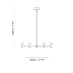 Branching brass chandelier, dimension drawing, medium