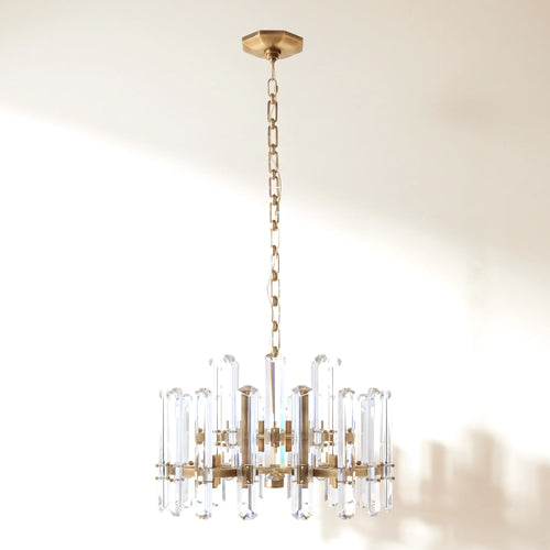 Antique Brass Crystal Prism Chandelier