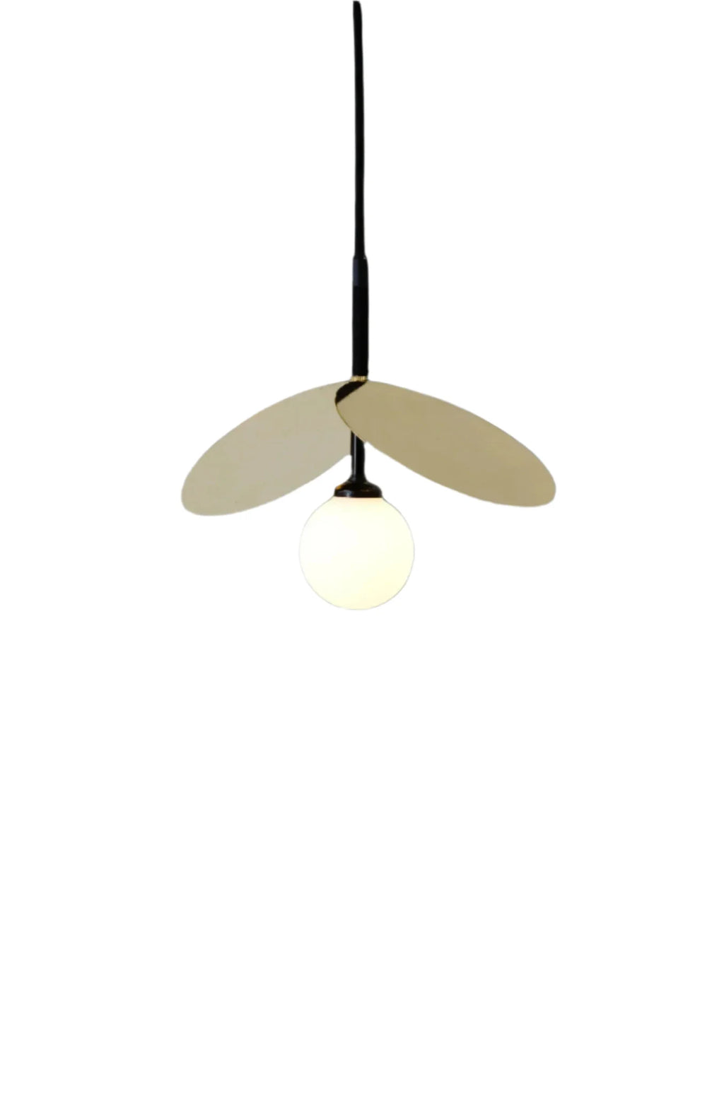 Brass disc globe pendant with fabric cable, black, cut-out view in black with brass discs