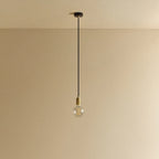 Brass pendant with non-tinted glass filament bulb, unlit