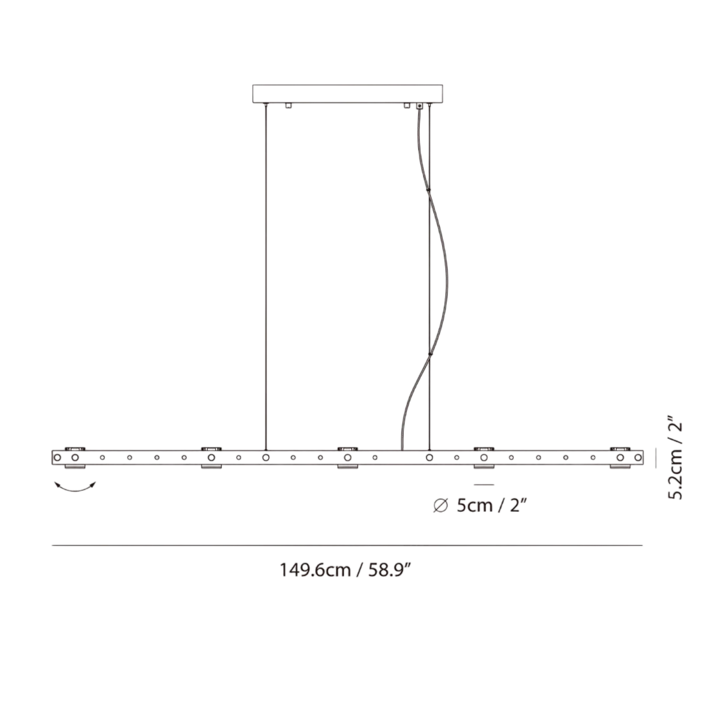 Brass track LED pendant, dimension drawing