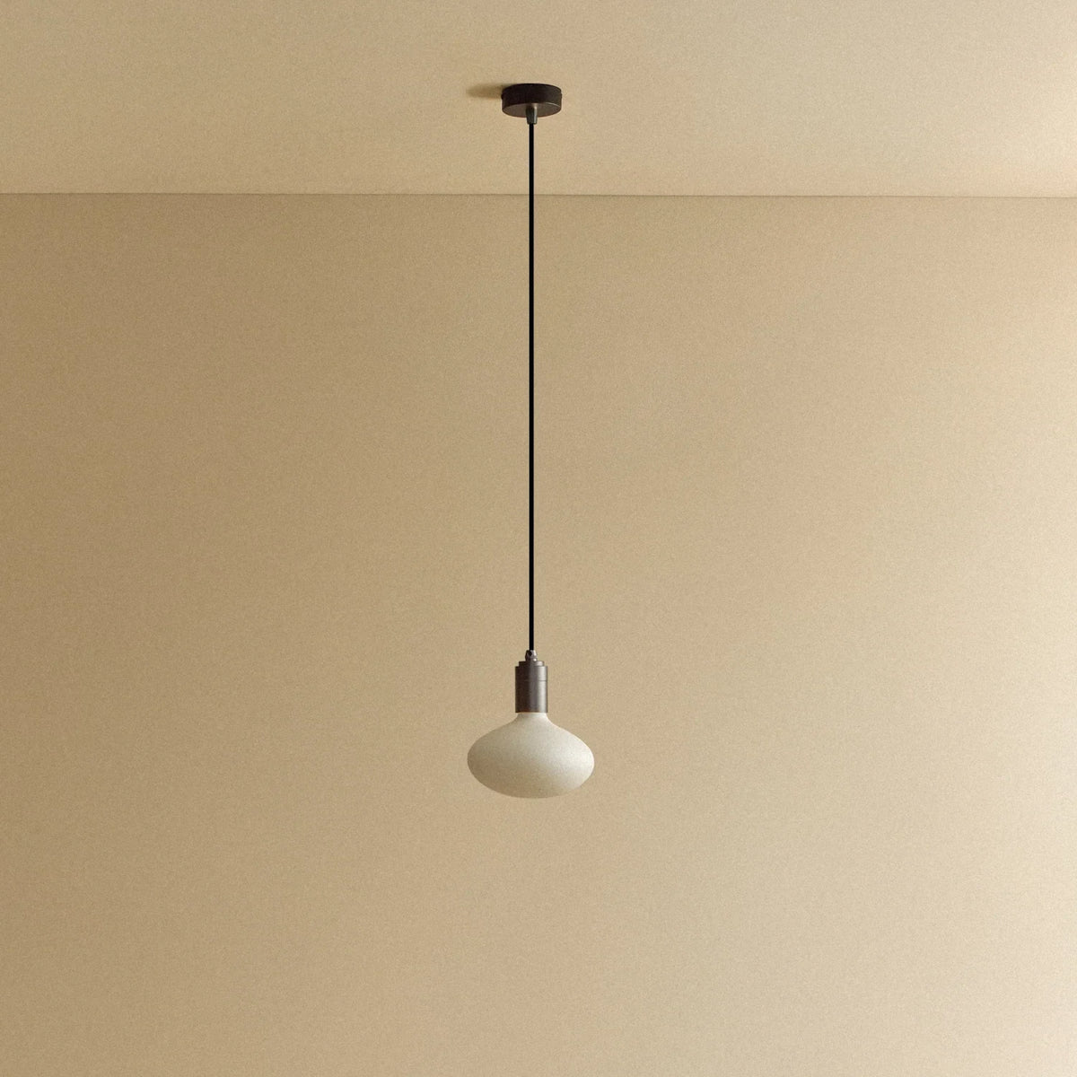 Broad dome matte white glass pendant, graphite, unlit