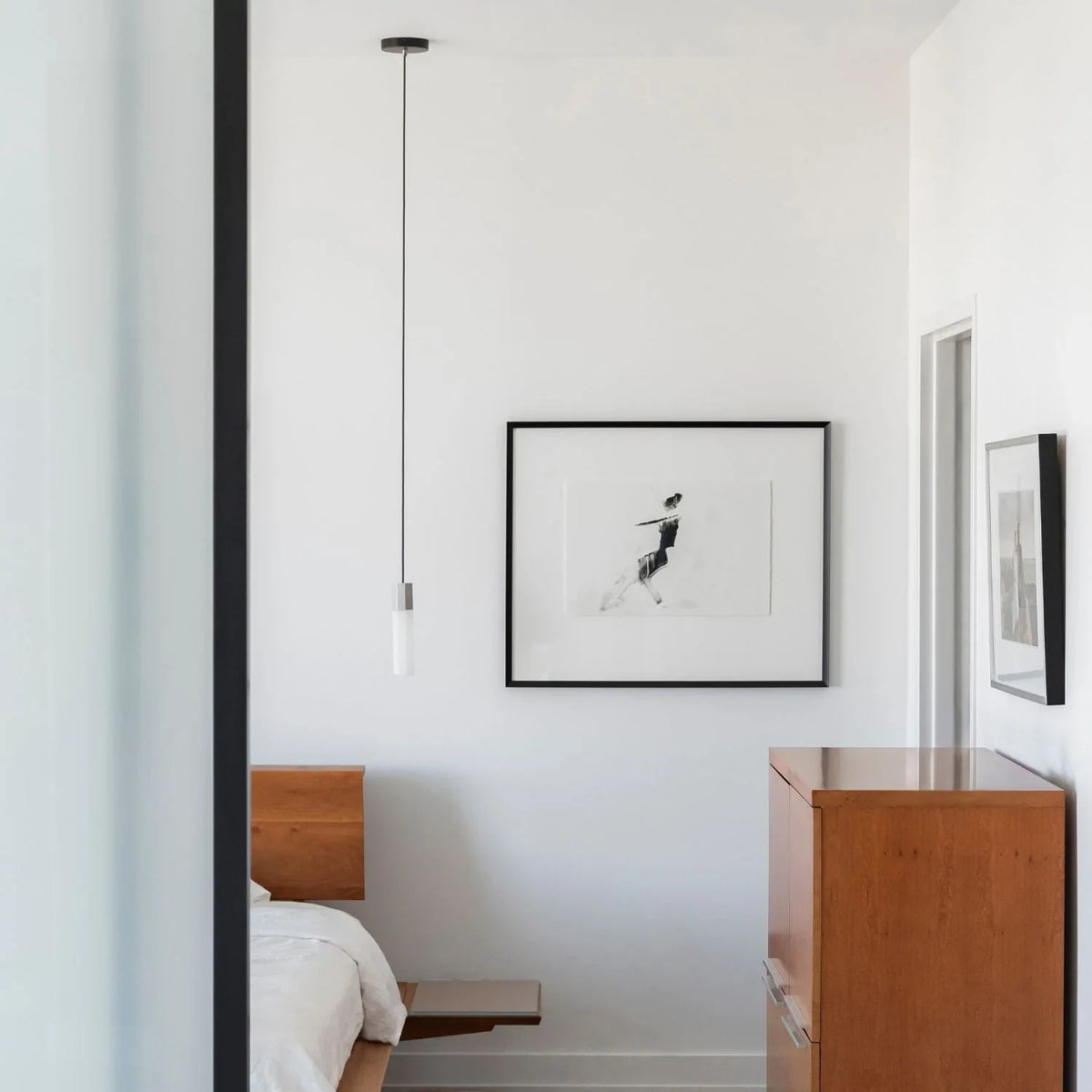 Cast metal hexagonal pendant, in a bedroom