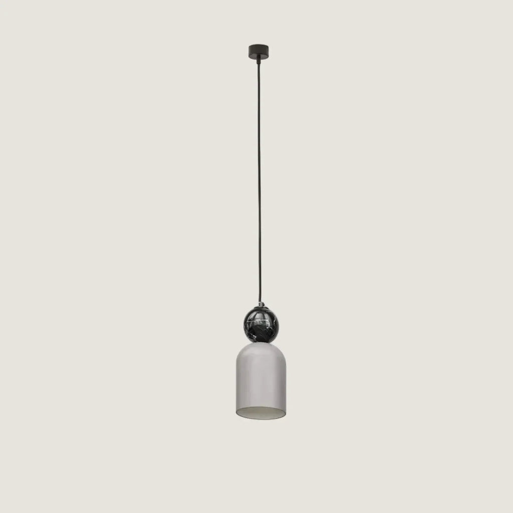 Ceramic bell pendant with black marble ball, with black marble ball