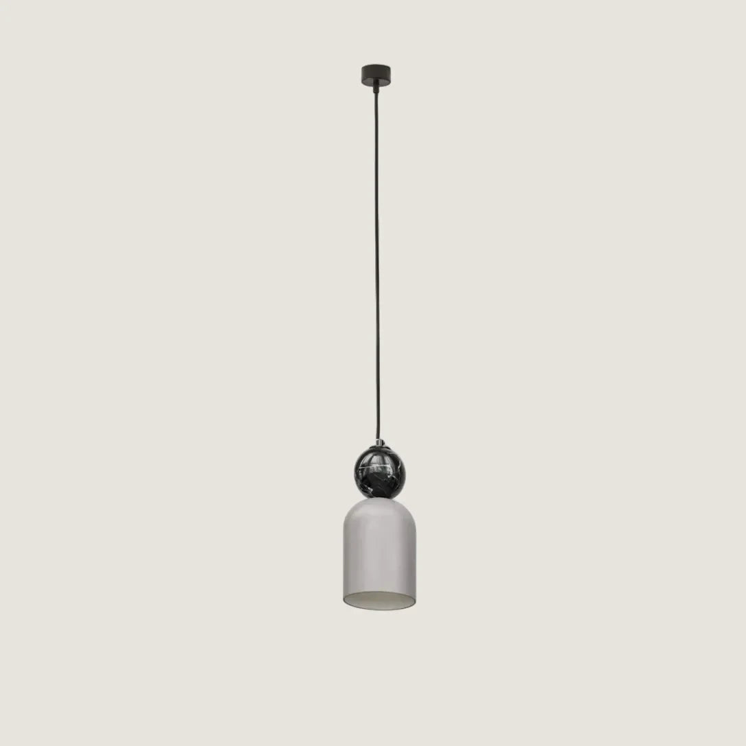 Ceramic bell pendant with black marble ball, with black marble ball
