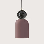 Ceramic bell pendant with black marble ball, with black marble ball and a pink shade