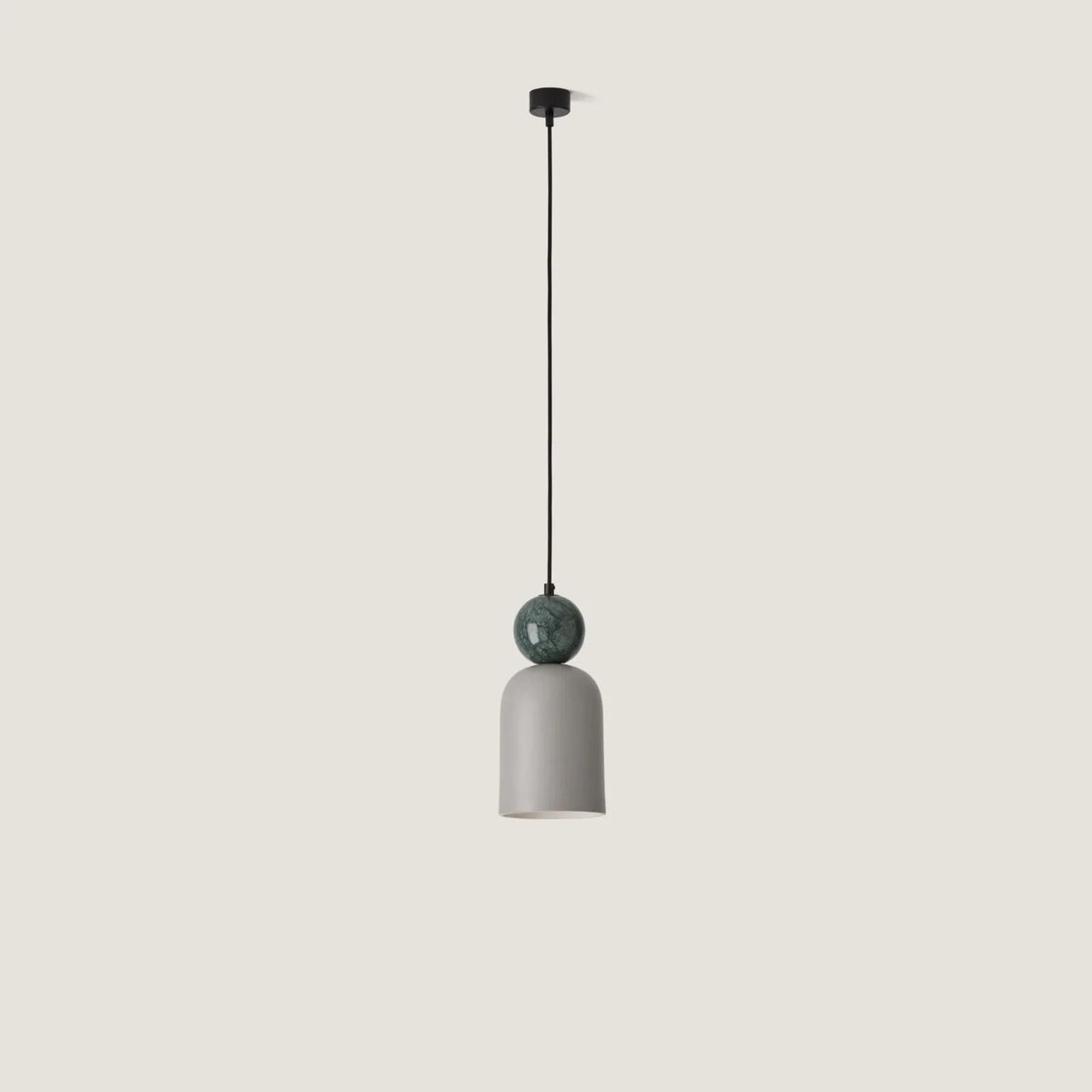 Ceramic bell pendant with green marble ball, with green marble ball