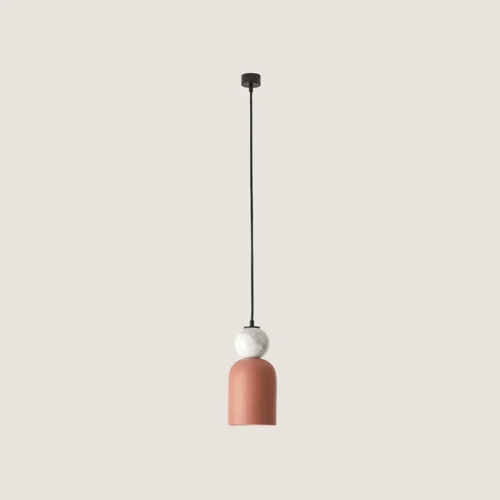 Ceramic bell pendant with marble ball, with white marble ball