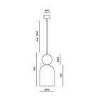 Ceramic bell pendant with marble ball, dimension drawing