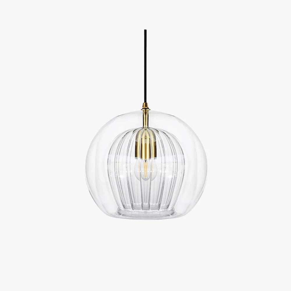 Clear or amber glass globe pendant, clear glass, 20cm