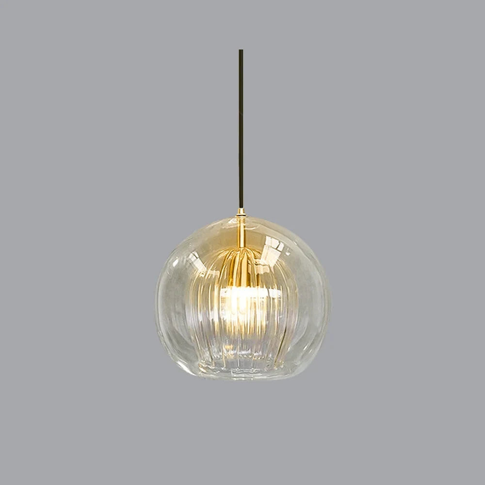 Clear or amber glass globe pendant, 25cm