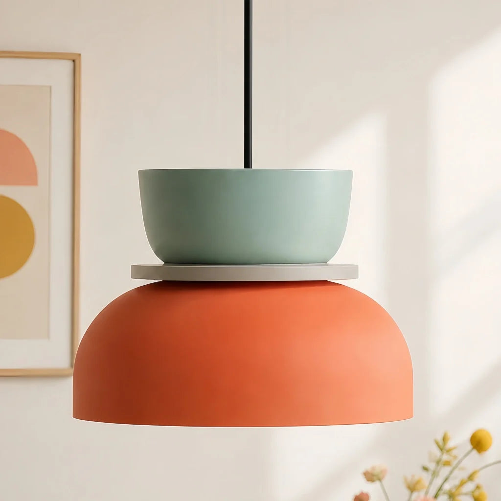 Colour block bowl pendant light, Light blue and orange