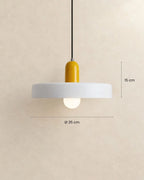 Two-tone disc pendant light, with measurements