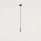 Compact cylinder LED pendant, in matte brass with black canopy