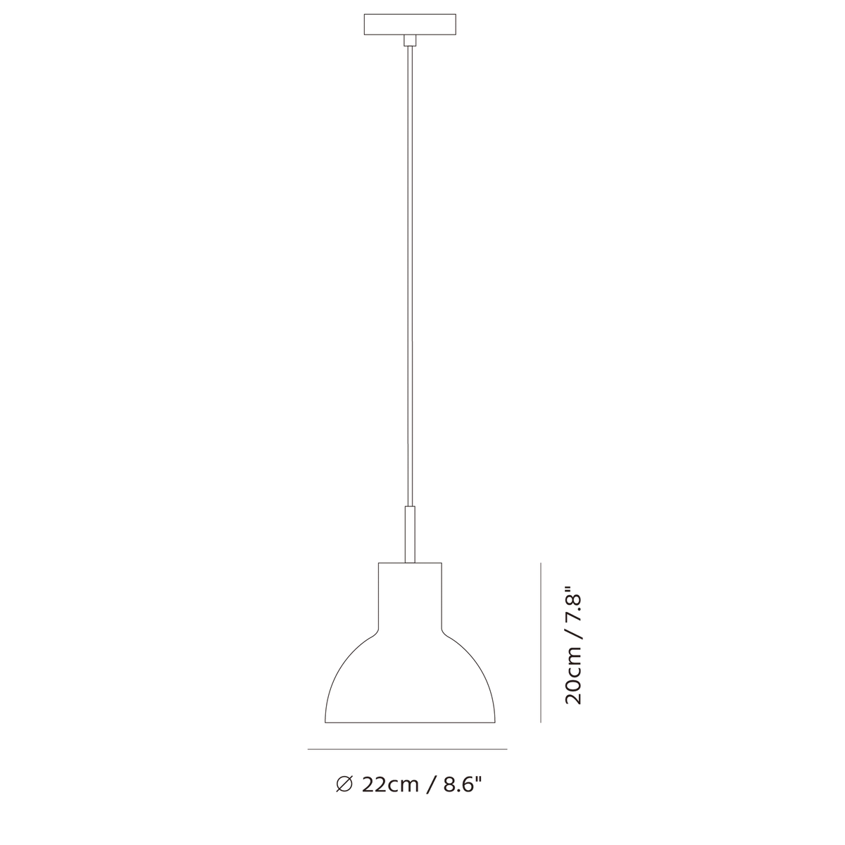 Concrete bell pendant, dimension drawing