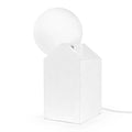 Concrete house table lamp with a glass globe, front view