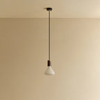 Conical matte white glass pendant, walnut, unlit
