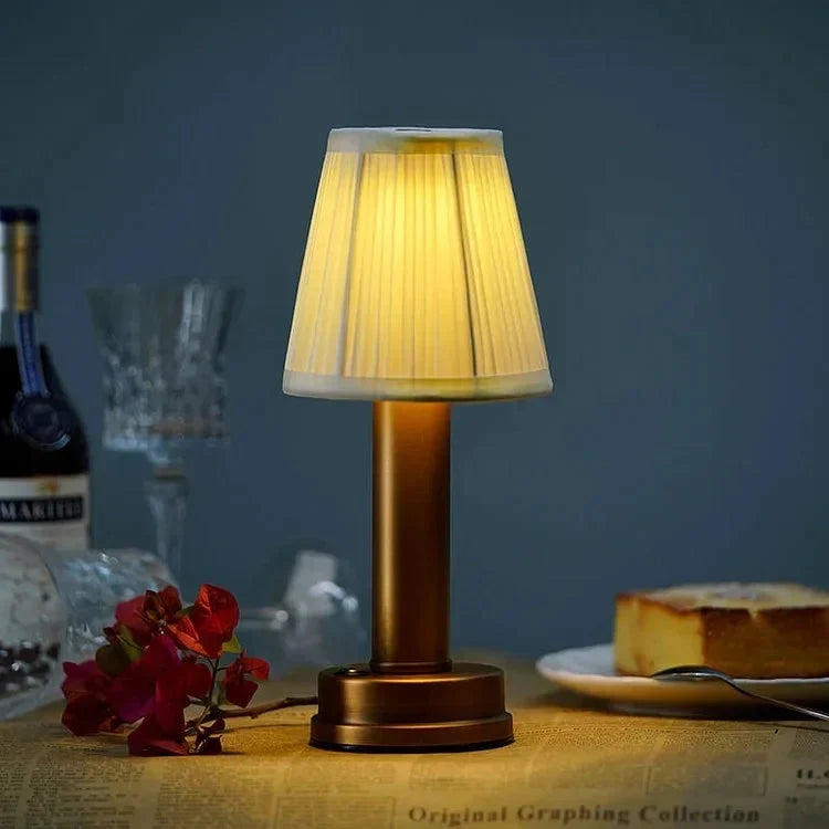 Cordless pleated shade table lamp, Matte Gold
