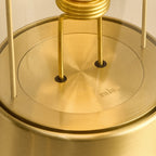 Cordless lantern lamp, solid brass, close-up of the bulb holder and base plate