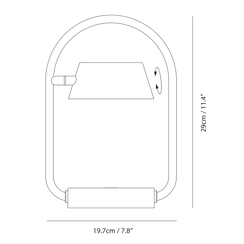 Cordless oval loop table lamp, dimension drawing