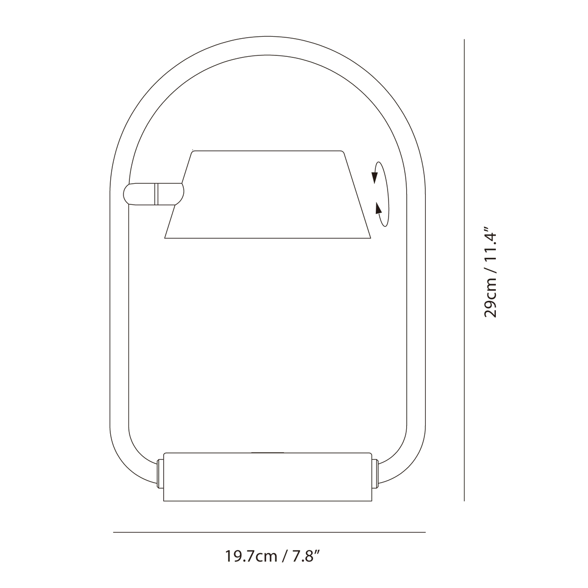 Cordless oval loop table lamp, dimension drawing