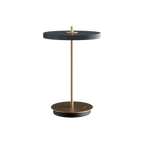 Cordless rechargeable LED table lamp, brass base, in anthracite grey