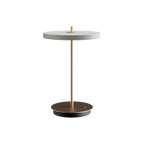 Cordless rechargeable LED table lamp, brass base, in mist