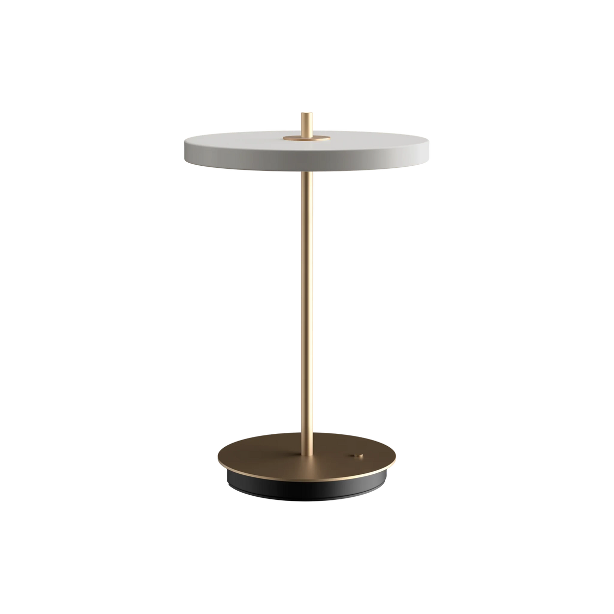 Cordless rechargeable LED table lamp, brass base, in mist