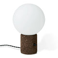 Cork table lamp, glass globe shade, front view