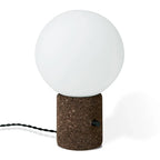 Cork table lamp, glass globe shade, front view