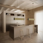 Corrugated linear bar pendant, above a kitchen island