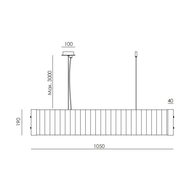 Corrugated linear bar pendant, dimension drawing