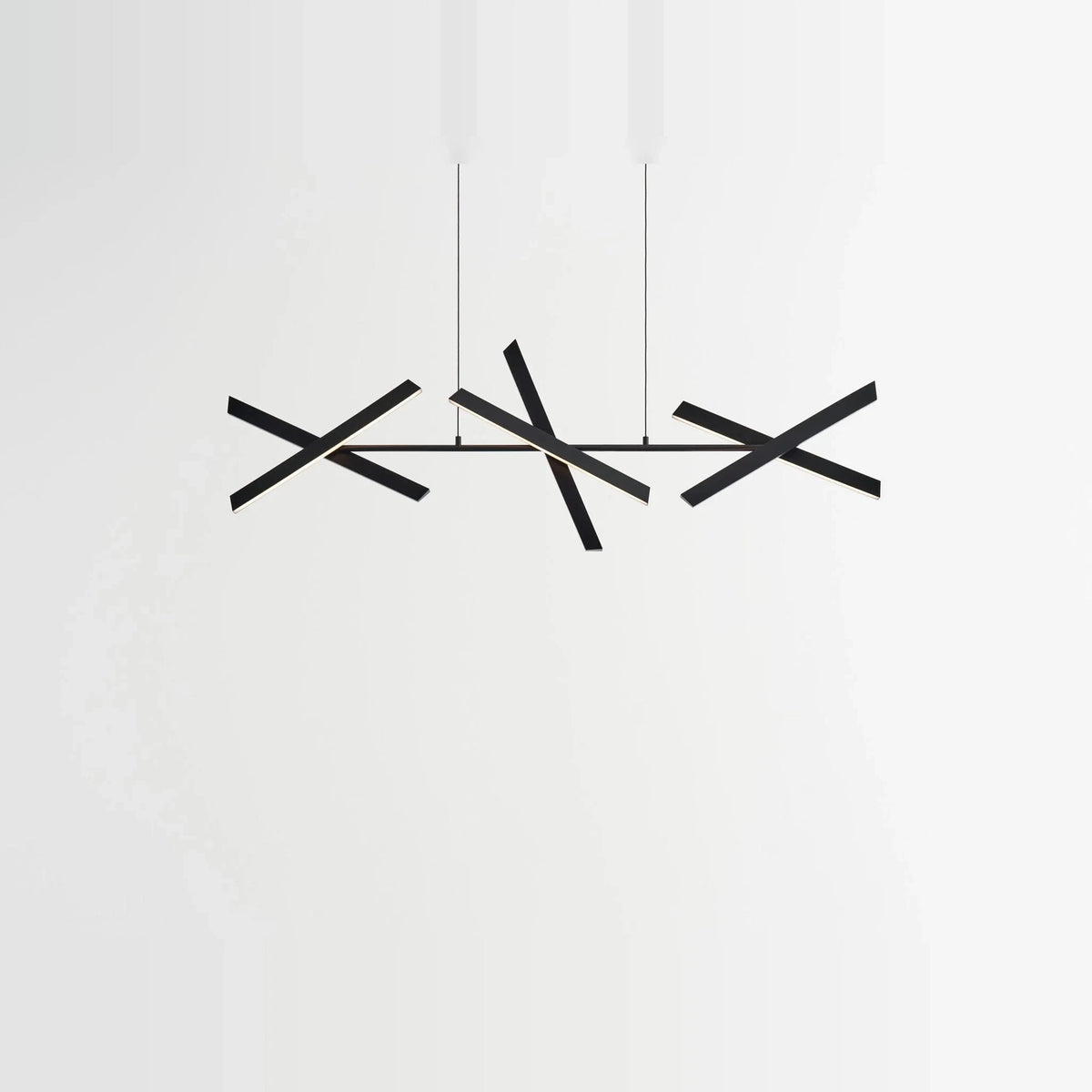 Crossed bar linear LED pendant, in black