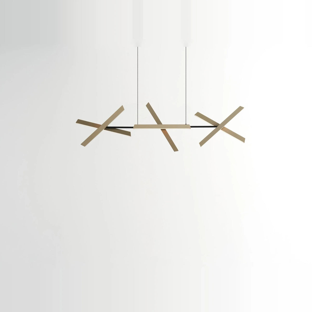 Crossed bar linear LED pendant, in champagne gold