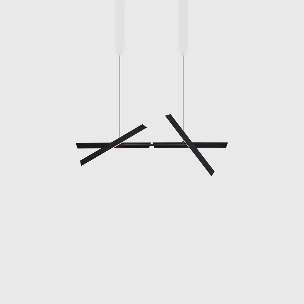 Crossed bar linear LED pendant, in black