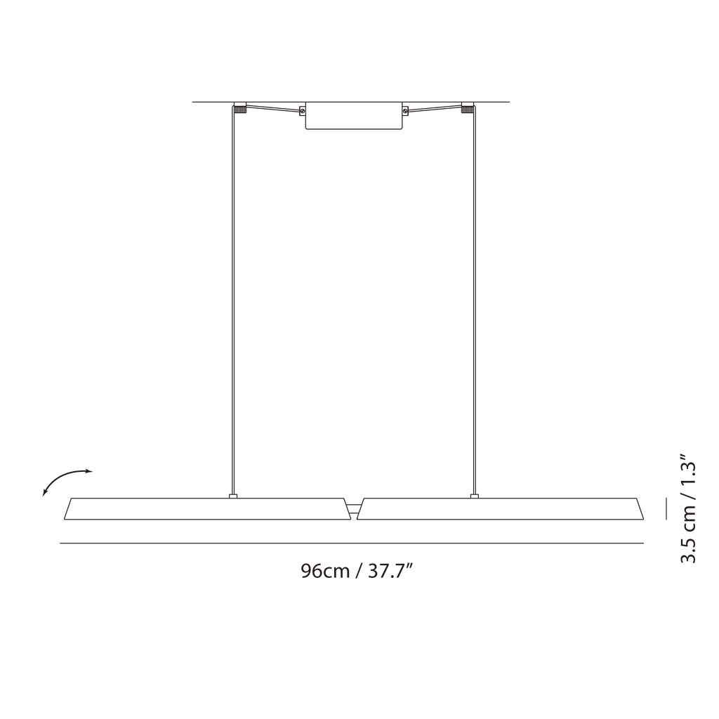 Crossed bar linear LED pendant, dimension drawing