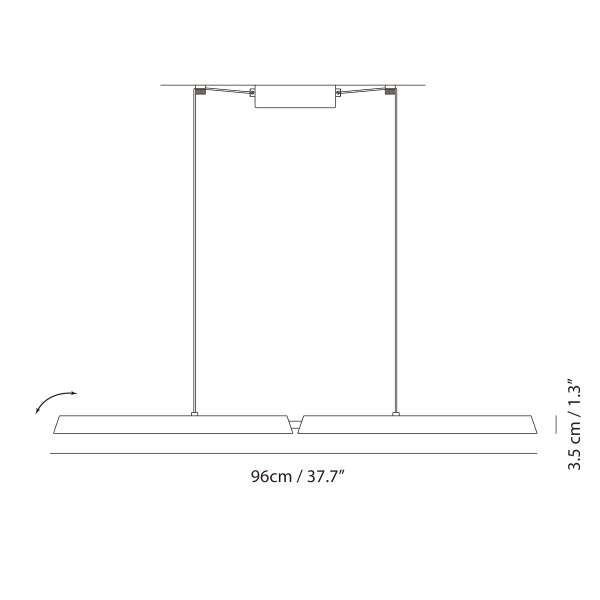 Crossed bar linear LED pendant, dimension drawing