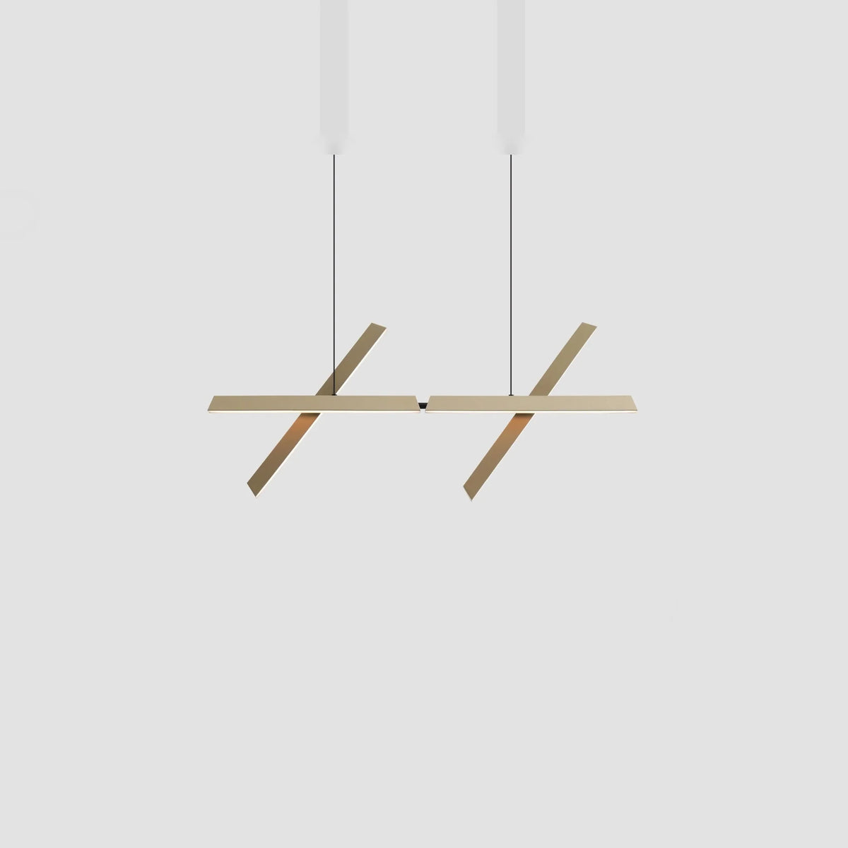 Crossed bar linear LED pendant, in champagne gold