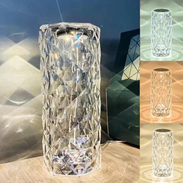 Crystal-effect cordless table lamp, Three-tone natural