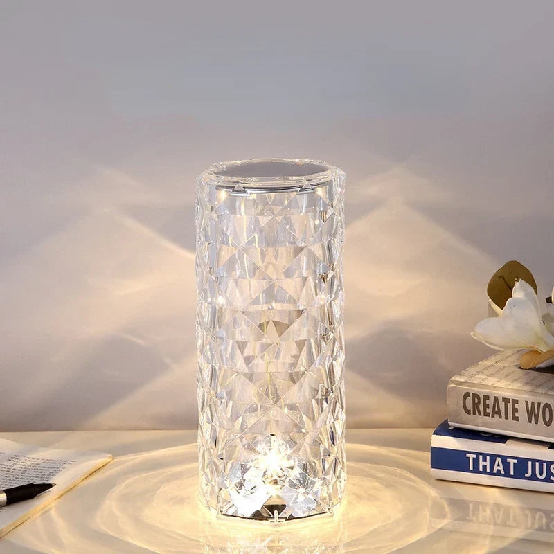 Crystal-effect cordless table lamp, White