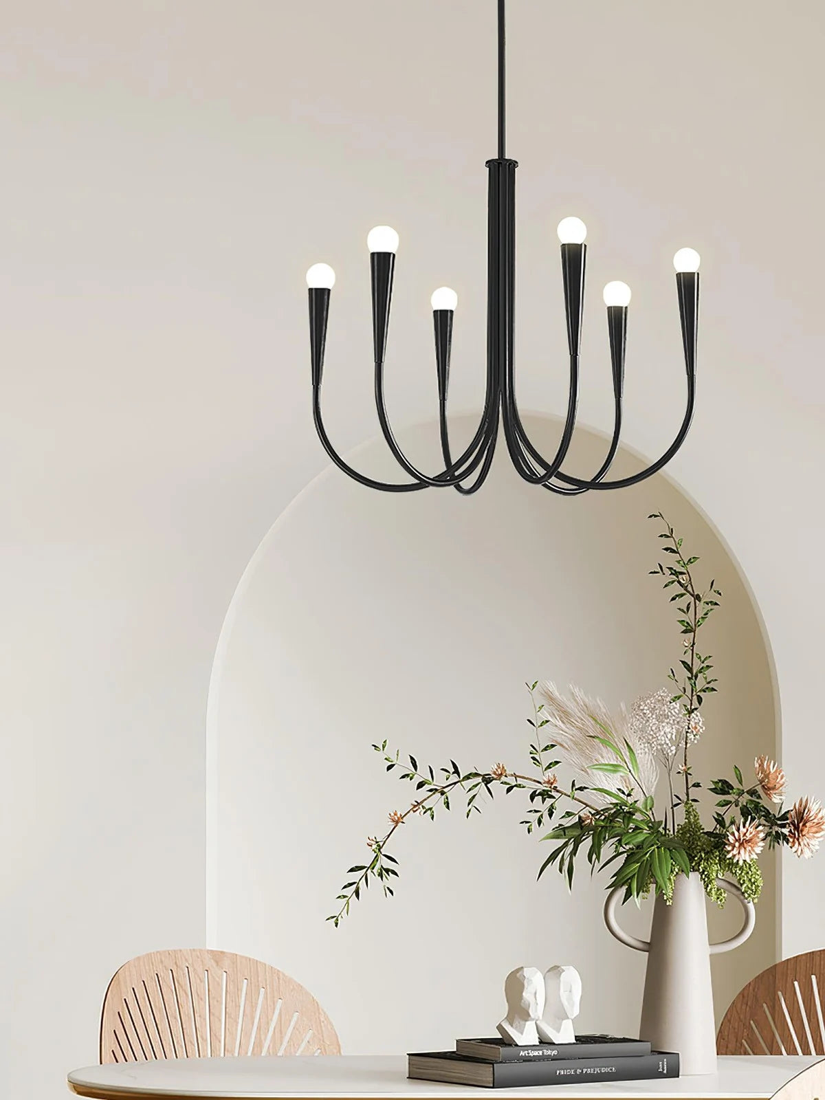 Curved arm candle chandelier
