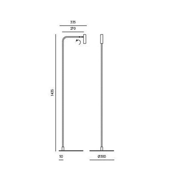Curved-arm task floor lamp, dimension drawing