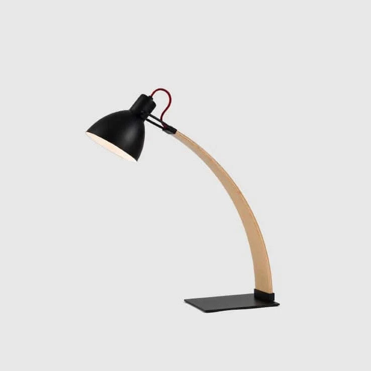 Curved beech arm steel table lamp, in Black