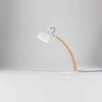 Curved beech arm steel table lamp, in White