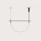 Curved opal tube linear LED pendant, on a plain background