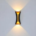 Curved up and down outdoor wall light, Black and gold, Small, 6W, Warm White