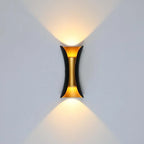 Curved up and down outdoor wall light, Black and gold, Small, 6W, Warm White