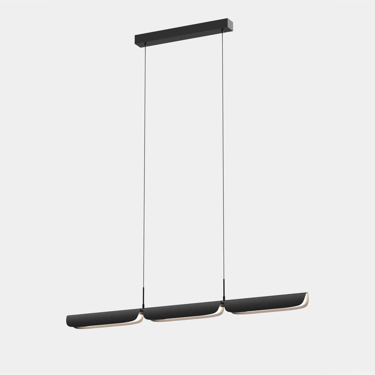 Curved shade linear LED pendant, in black