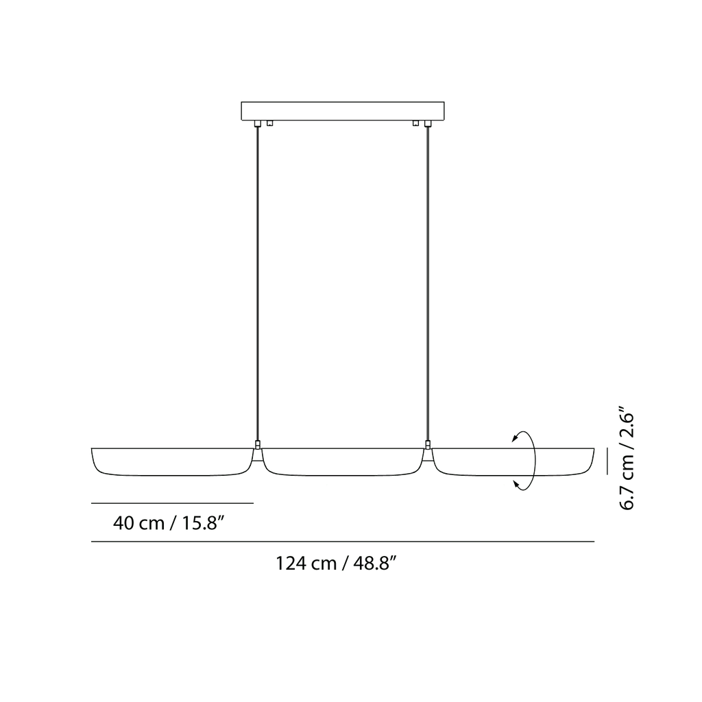 Curved shade linear LED pendant, with measurements